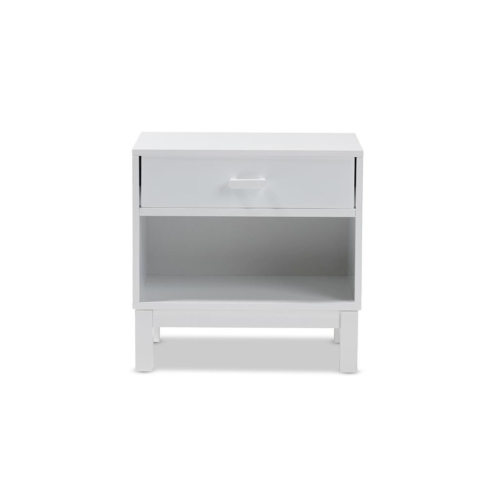 Deirdre Modern and Contemporary White Wood 1-Drawer Nightstand. Picture 4