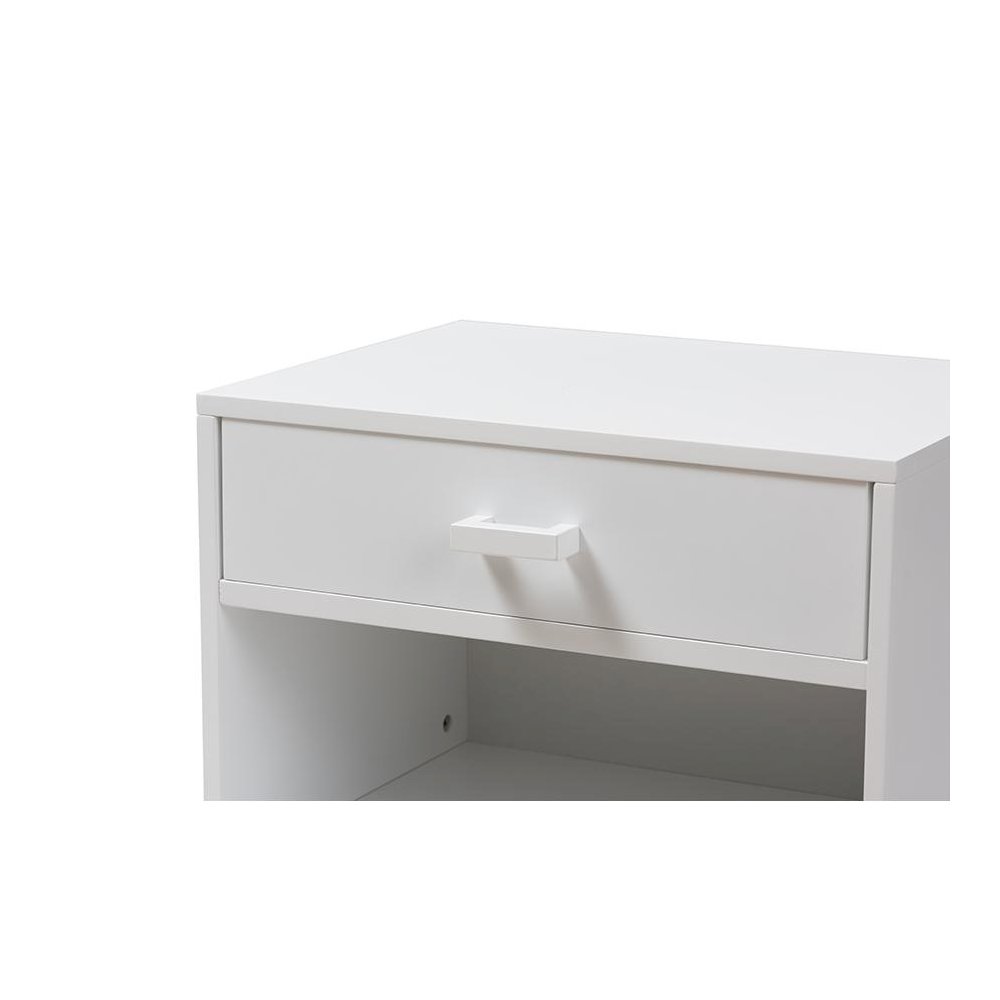 Deirdre Modern and Contemporary White Wood 1-Drawer Nightstand. Picture 6