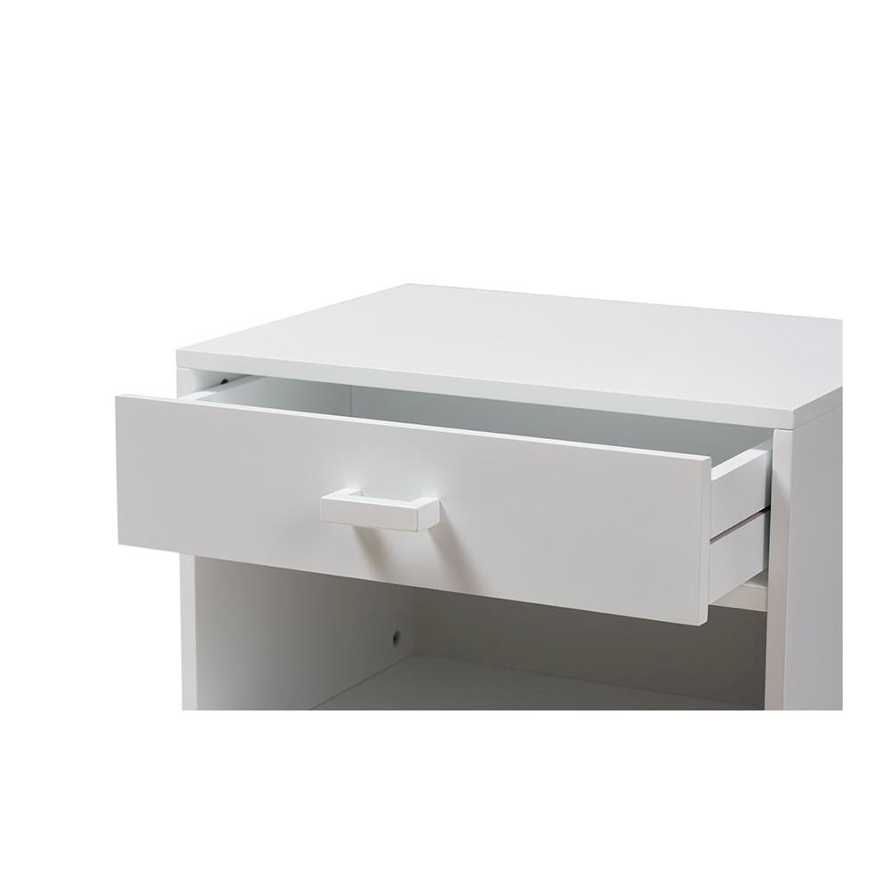 Deirdre Modern and Contemporary White Wood 1-Drawer Nightstand. Picture 7