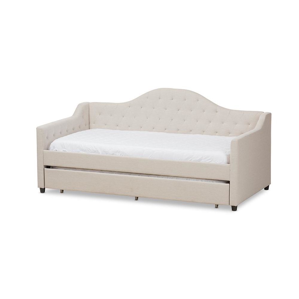 Perry Modern and Contemporary Light Beige Fabric Daybed with Trundle. Picture 1