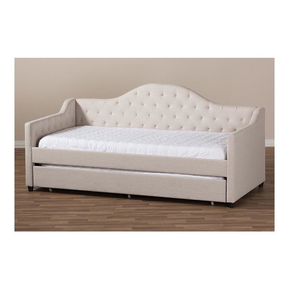 Perry Modern and Contemporary Light Beige Fabric Daybed with Trundle. Picture 11