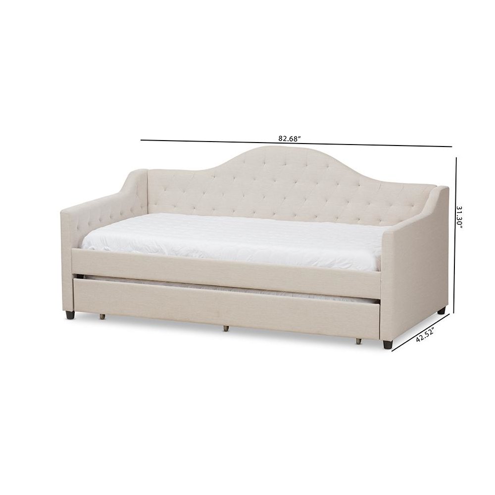 Perry Modern and Contemporary Light Beige Fabric Daybed with Trundle. Picture 12