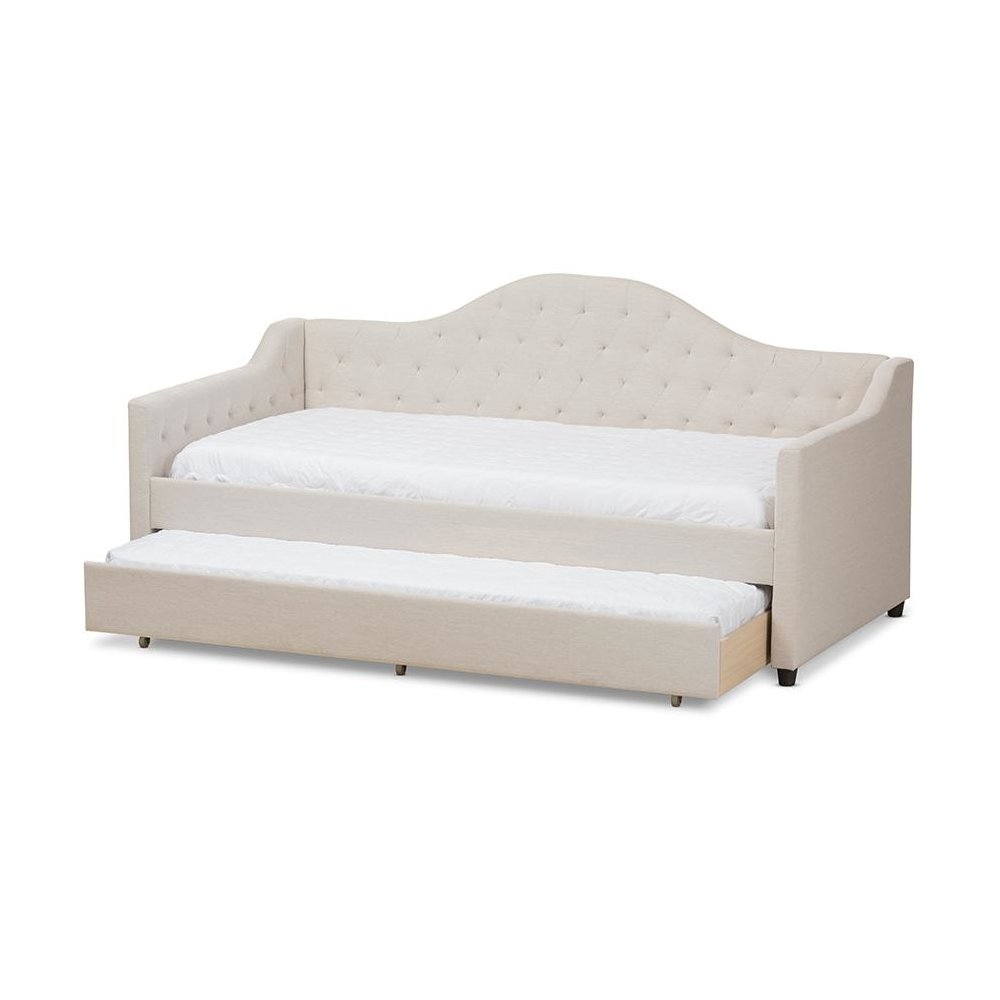 Perry Modern and Contemporary Light Beige Fabric Daybed with Trundle. Picture 2