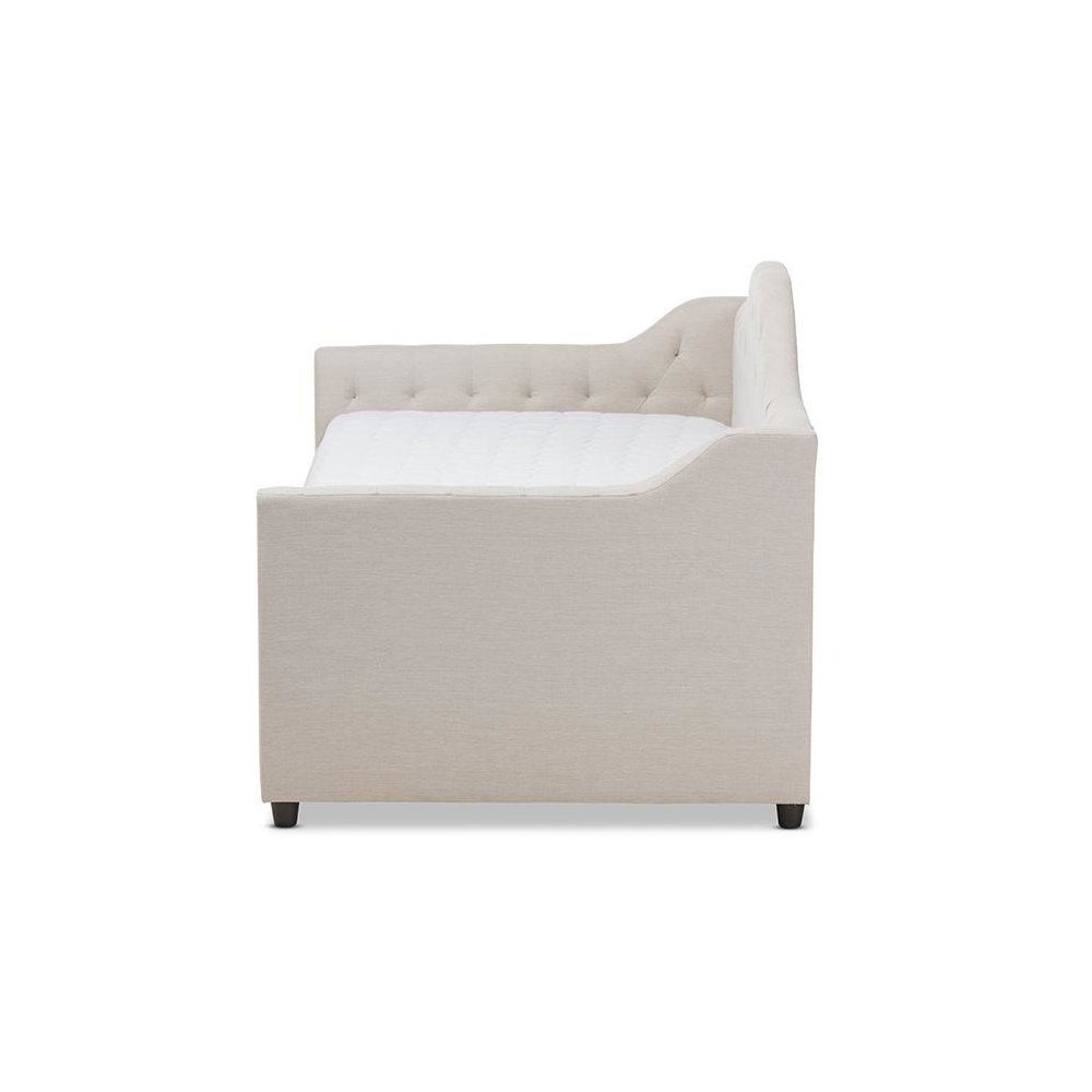 Perry Modern and Contemporary Light Beige Fabric Daybed with Trundle. Picture 3