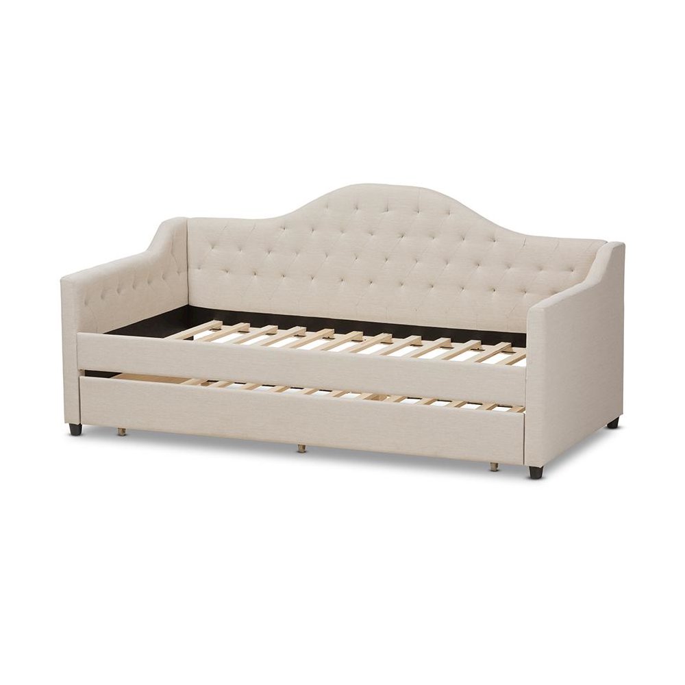 Perry Modern and Contemporary Light Beige Fabric Daybed with Trundle. Picture 4