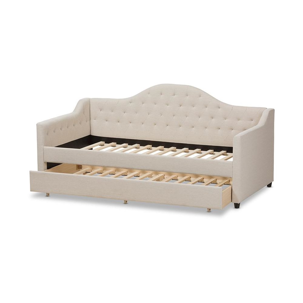 Perry Modern and Contemporary Light Beige Fabric Daybed with Trundle. Picture 5
