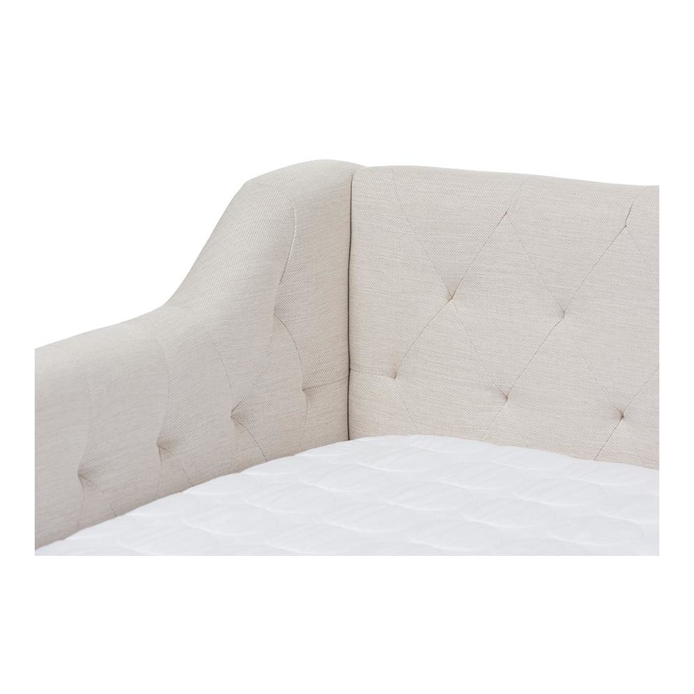 Perry Modern and Contemporary Light Beige Fabric Daybed with Trundle. Picture 6