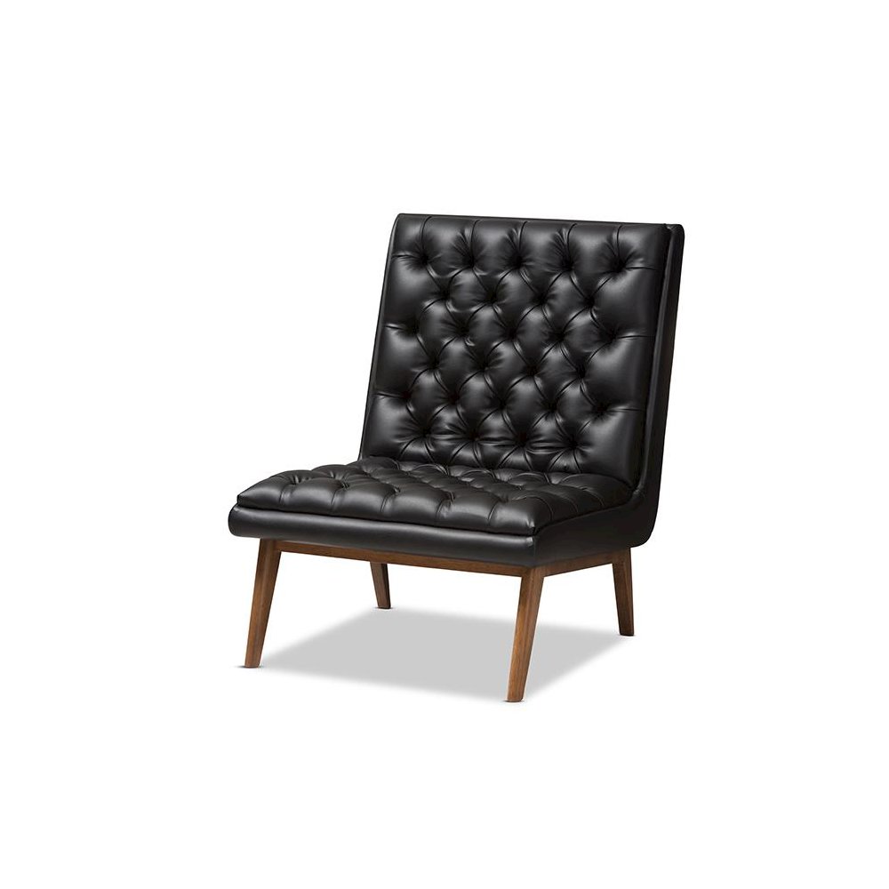 Leather Upholstered Walnut Finished Wood Lounge Chair. Picture 1
