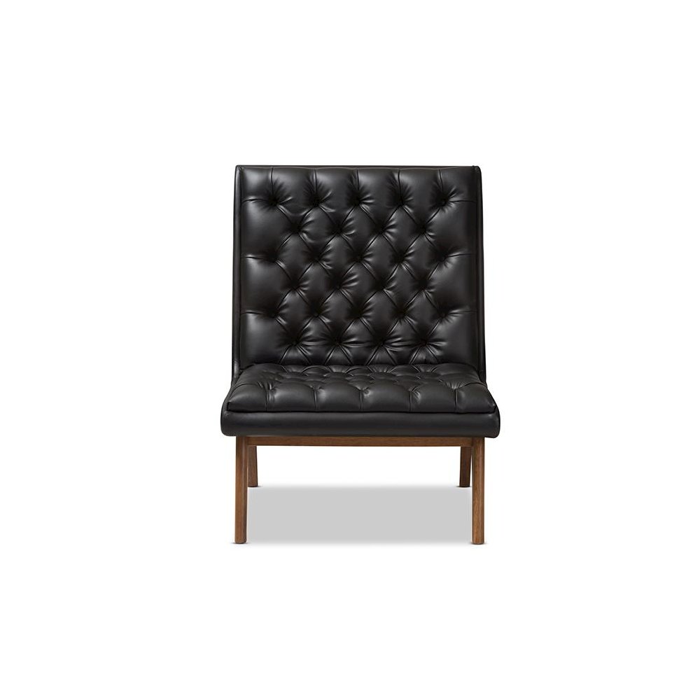 Leather Upholstered Walnut Finished Wood Lounge Chair. Picture 2