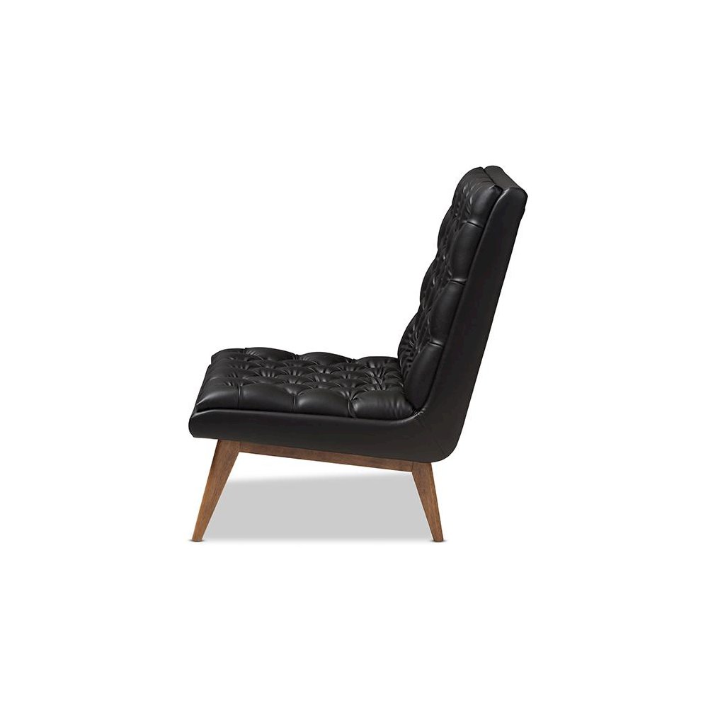 Leather Upholstered Walnut Finished Wood Lounge Chair. Picture 3