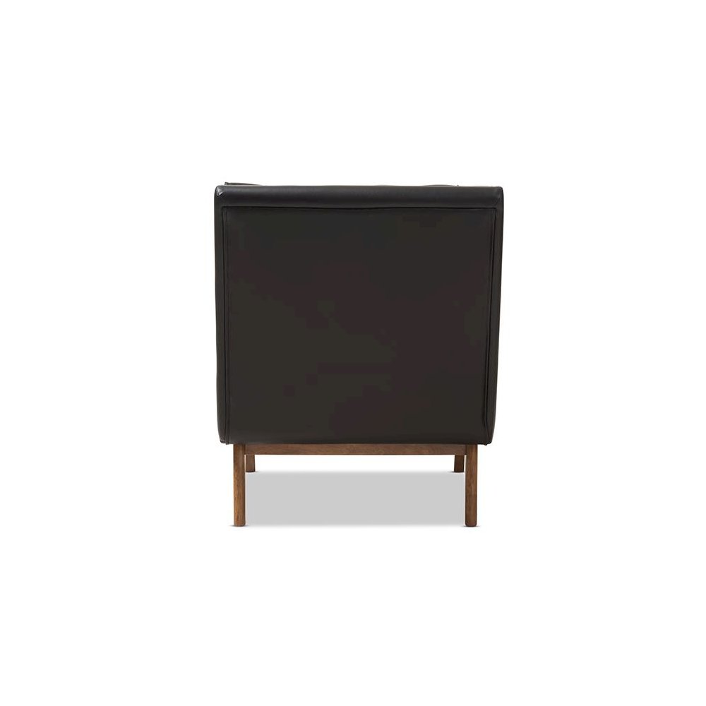 Leather Upholstered Walnut Finished Wood Lounge Chair. Picture 4