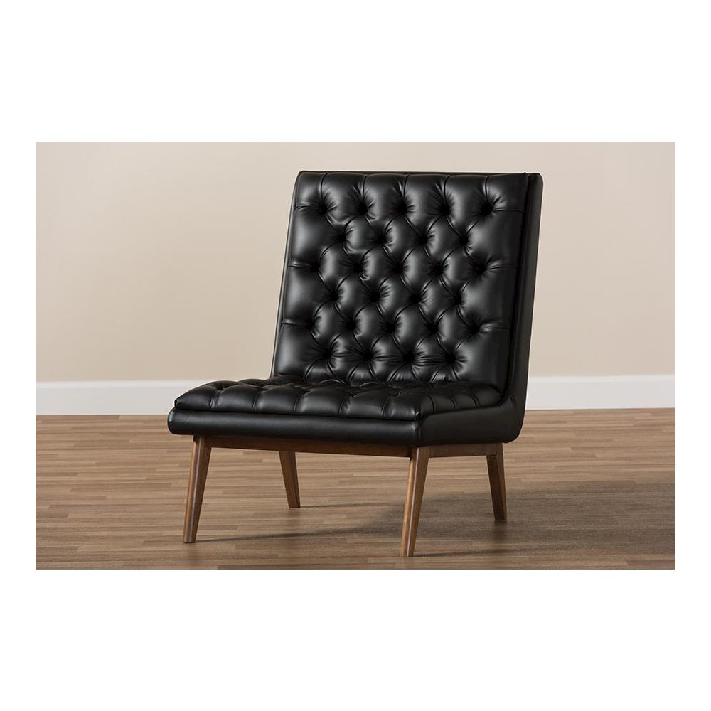 Leather Upholstered Walnut Finished Wood Lounge Chair. Picture 8