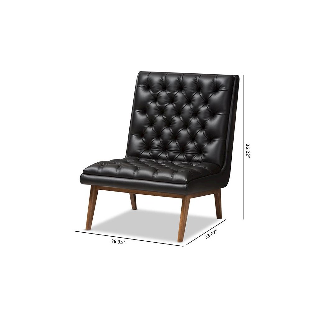 Leather Upholstered Walnut Finished Wood Lounge Chair. Picture 9