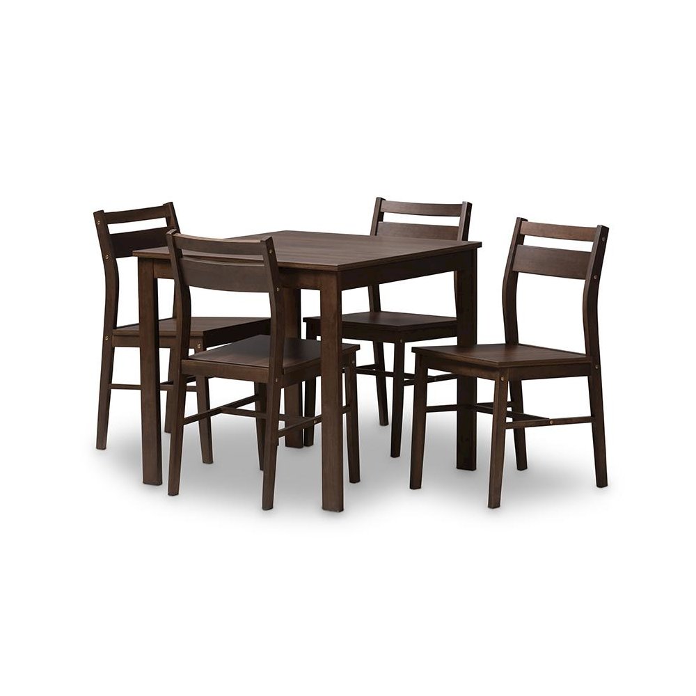 Baxton Studio Lovy Modern and Contemporary Walnut-Finished 5-Piece Dining Set. Picture 1