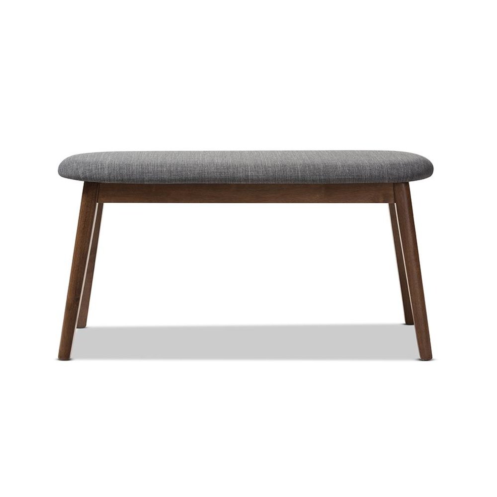Dark Grey Fabric Upholstered Walnut Finished Wood Bench. Picture 2