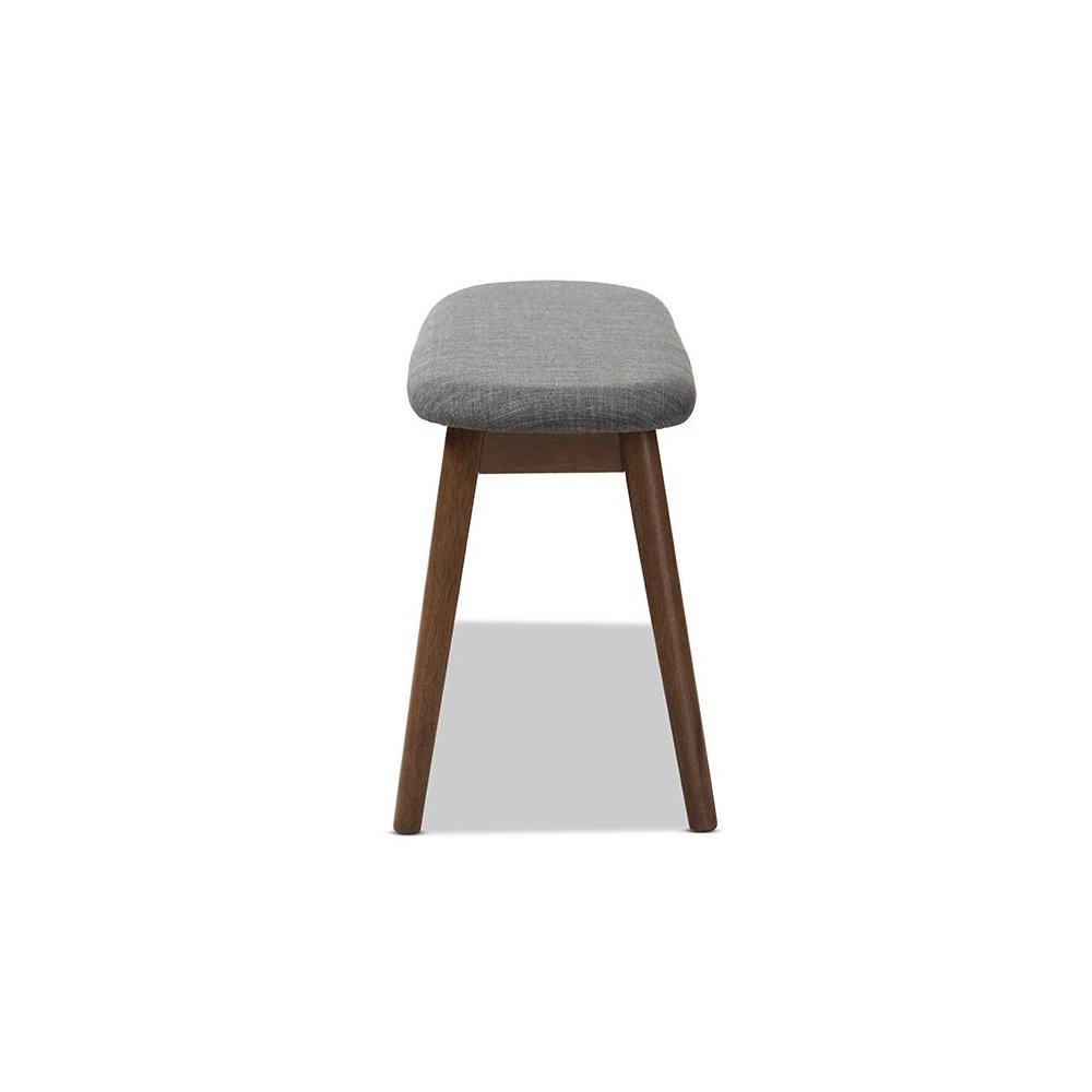 Dark Grey Fabric Upholstered Walnut Finished Wood Bench. Picture 3