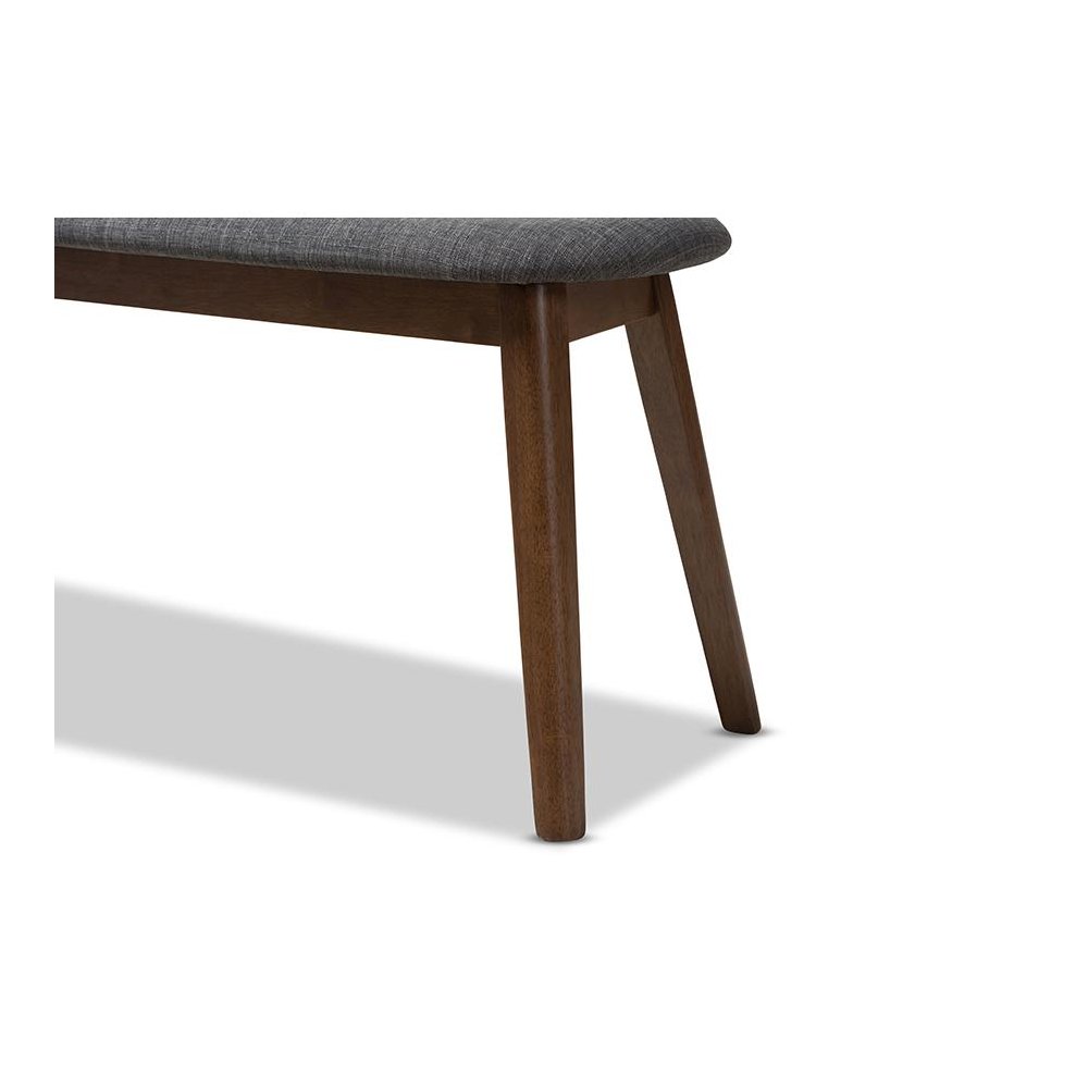 Dark Grey Fabric Upholstered Walnut Finished Wood Bench. Picture 4