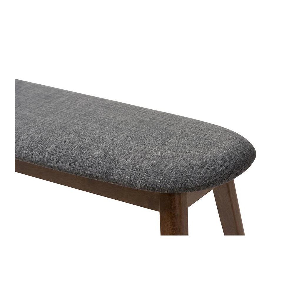 Dark Grey Fabric Upholstered Walnut Finished Wood Bench. Picture 5