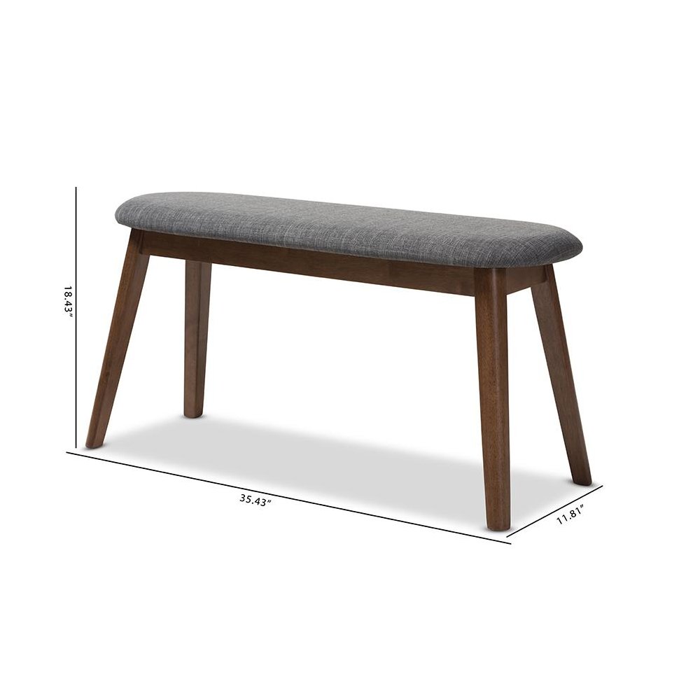 Dark Grey Fabric Upholstered Walnut Finished Wood Bench. Picture 8