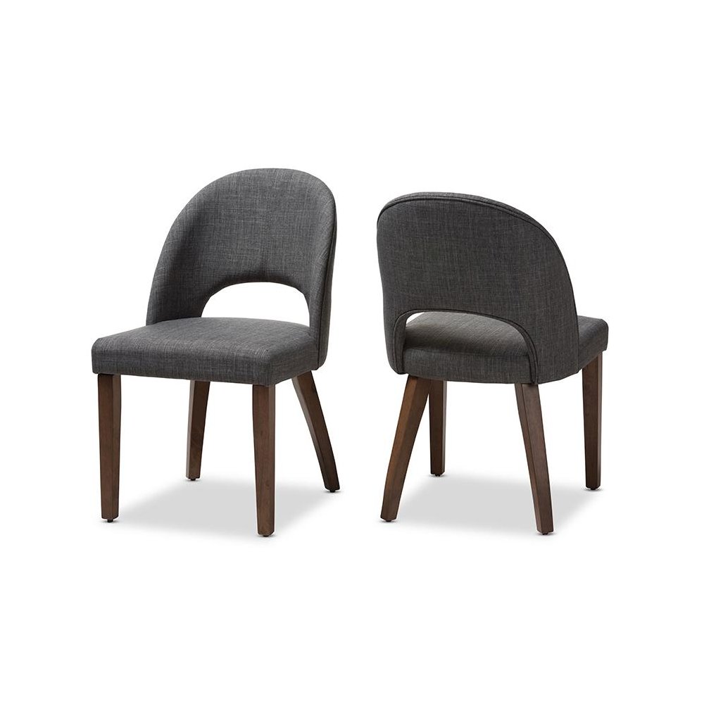 Dark Grey Fabric Upholstered Walnut Finished Wood Dining Chair (Set of 2). Picture 1