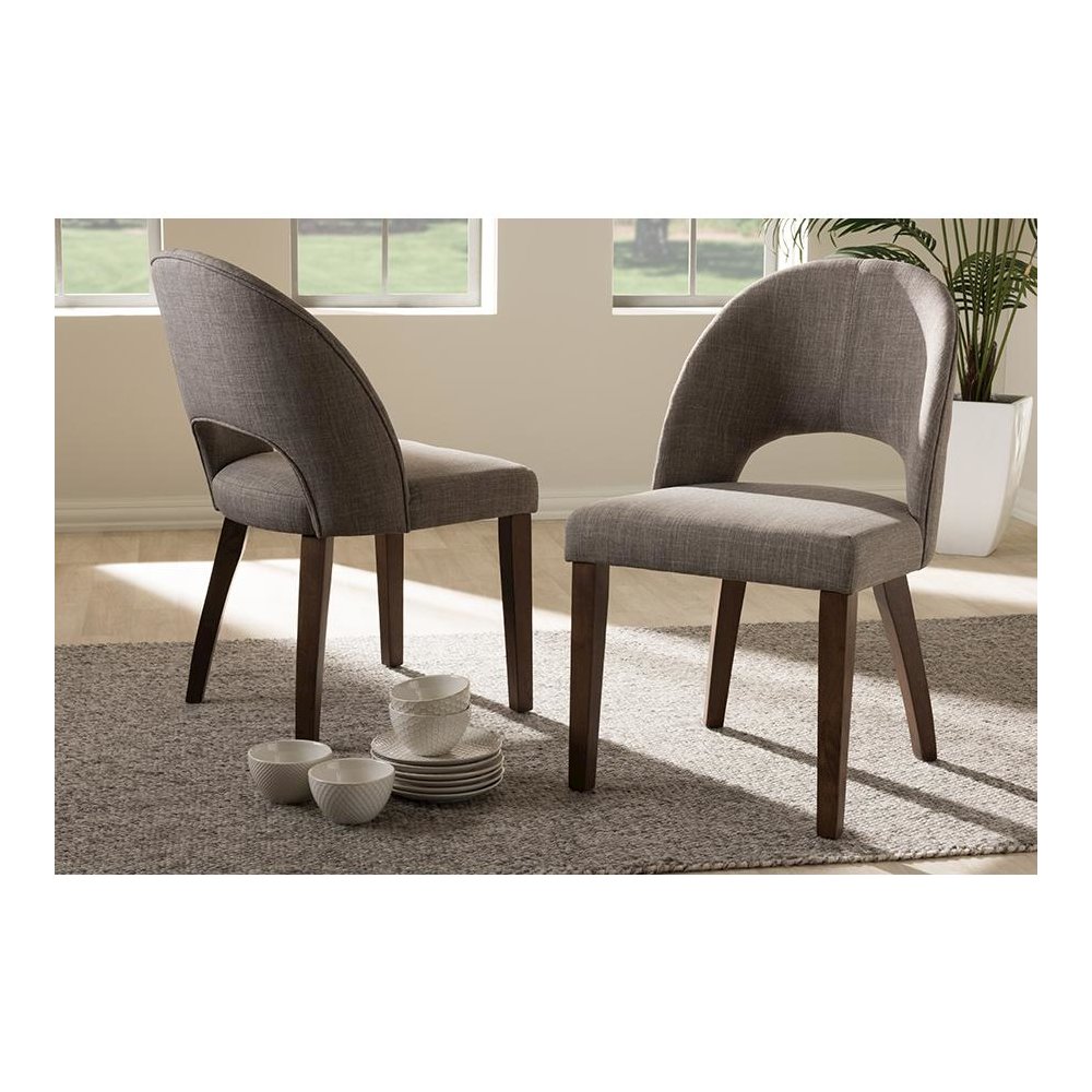 Light Grey Fabric Upholstered Walnut Finished Wood Dining Chair (Set of 2). Picture 6