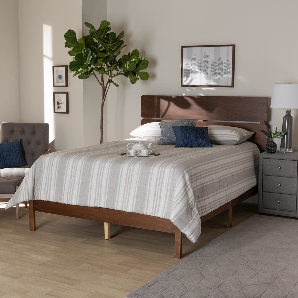 Anthony Modern and Contemporary Walnut Brown Finished Wood King Size Panel Bed. Picture 16