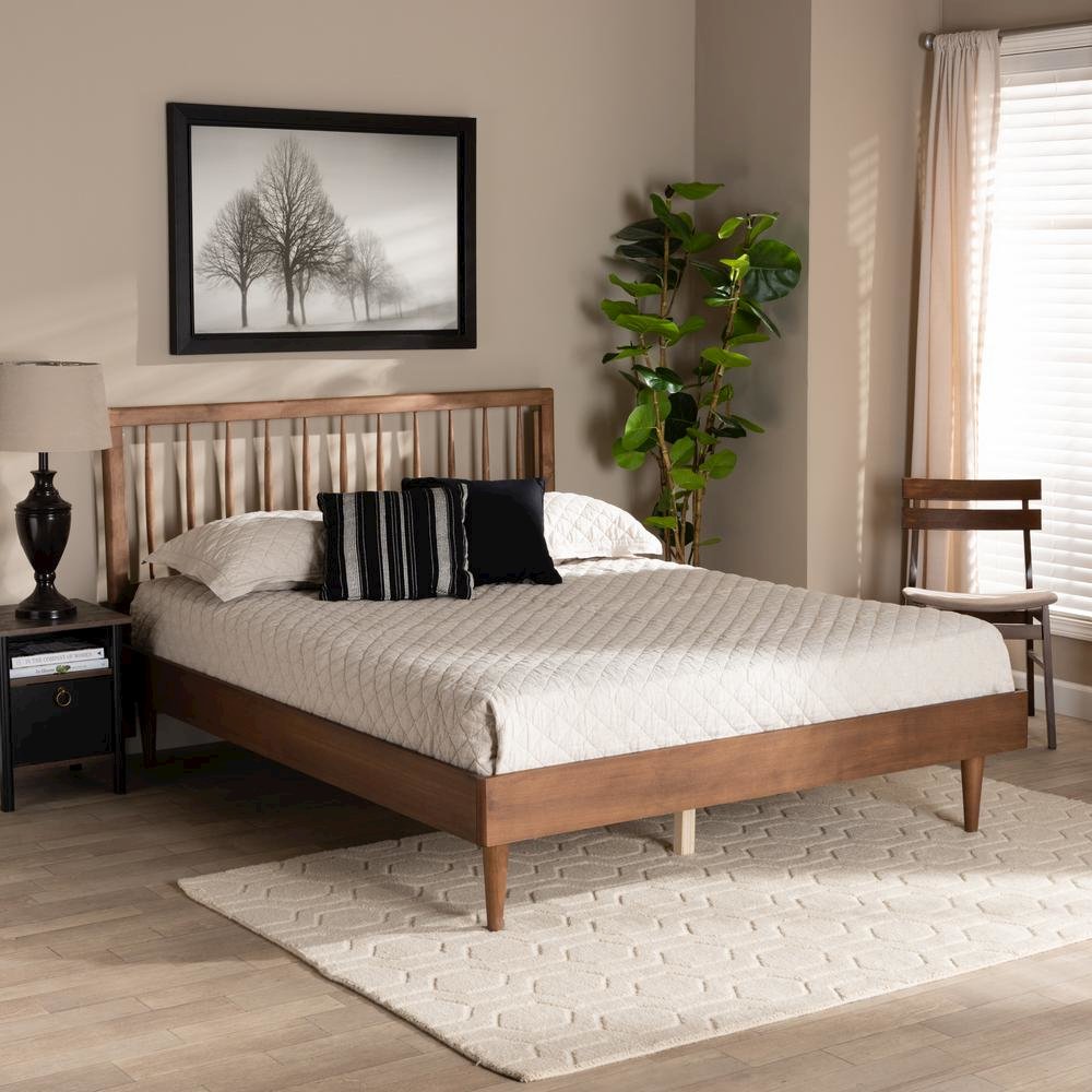 Sora Mid-Century Modern Ash Walnut Finished Wood King Size Platform Bed. Picture 17