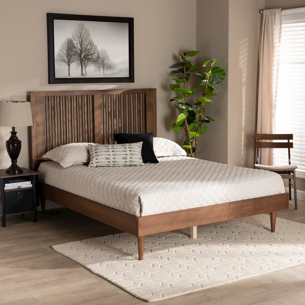 Transitional Ash Walnut Finished Wood King Size Platform Bed. Picture 17