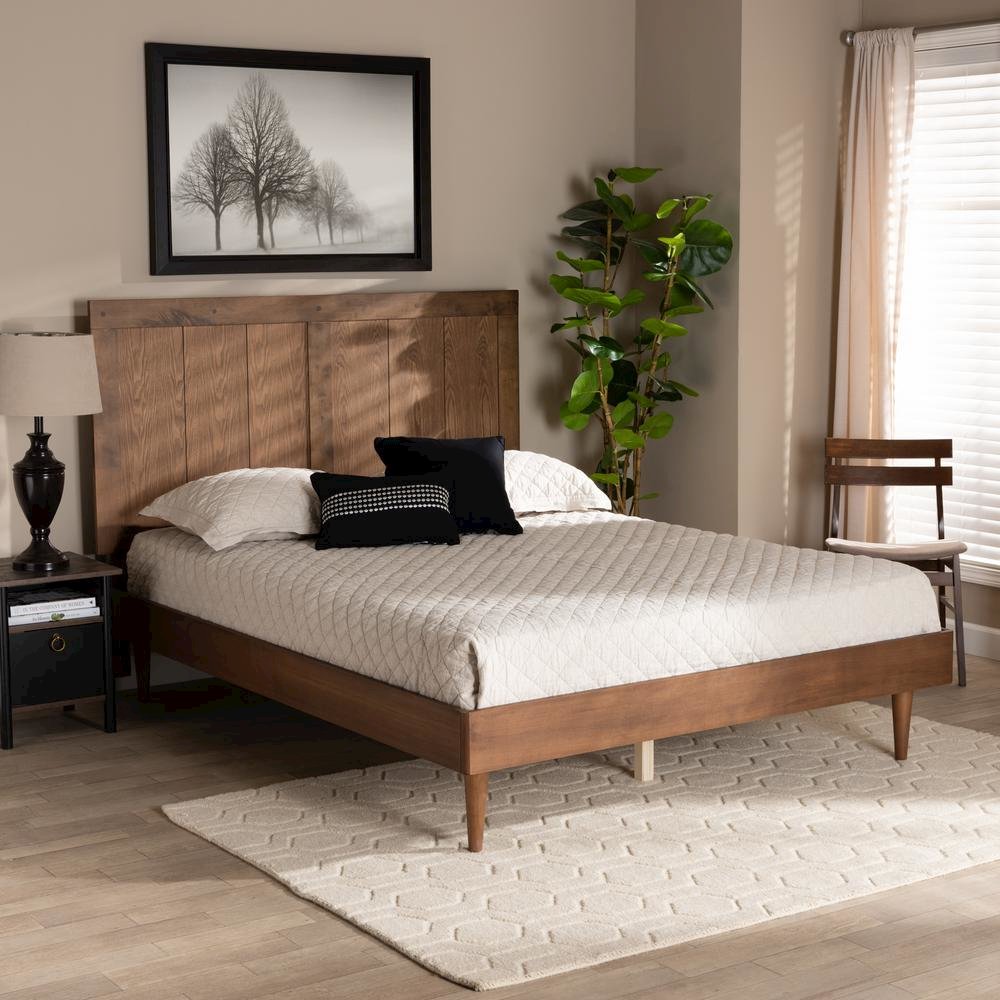 Transitional Ash Walnut Finished Wood King Size Platform Bed. Picture 17