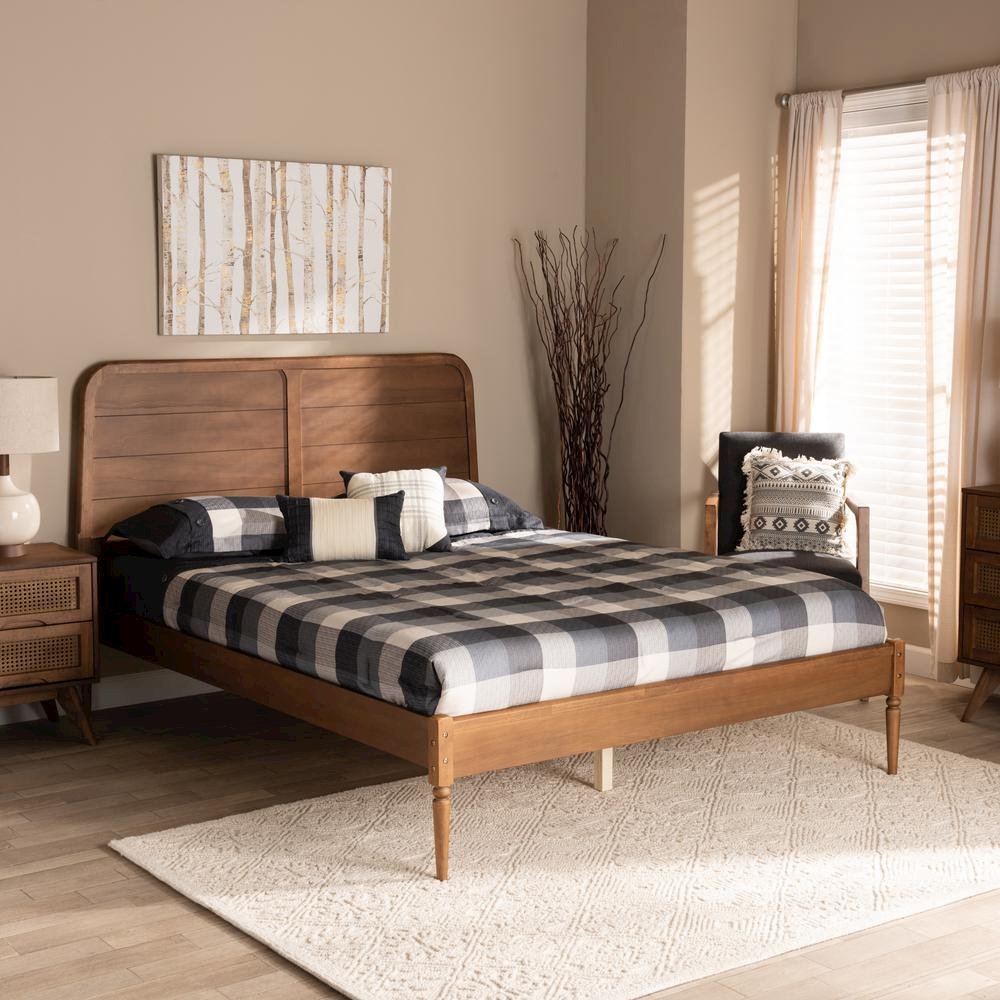 Traditional Walnut Brown Finished Wood King Size Platform Bed. Picture 18