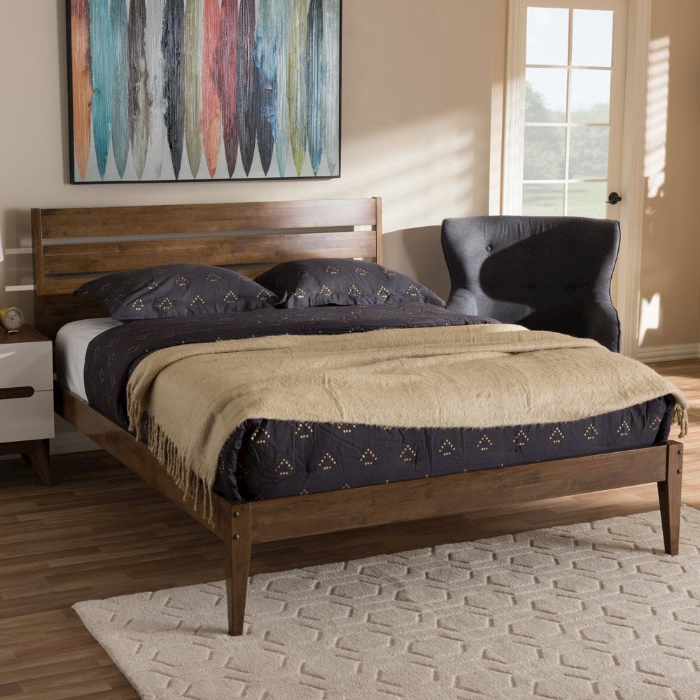 Solid Walnut Wood Slatted Headboard Style King Size Platform Bed. Picture 14