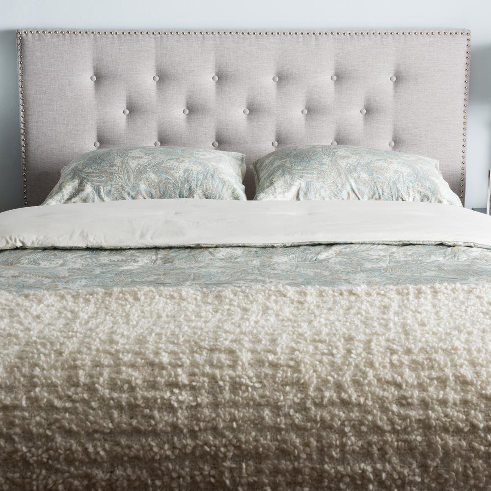 Greyish Beige Fabric Upholstered King Size Headboard. Picture 10