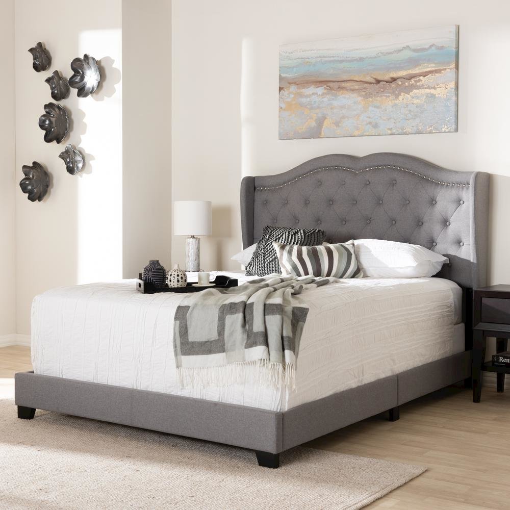 Baxton Studio Aden Modern and Contemporary Grey Fabric Upholstered King Size Bed. Picture 16
