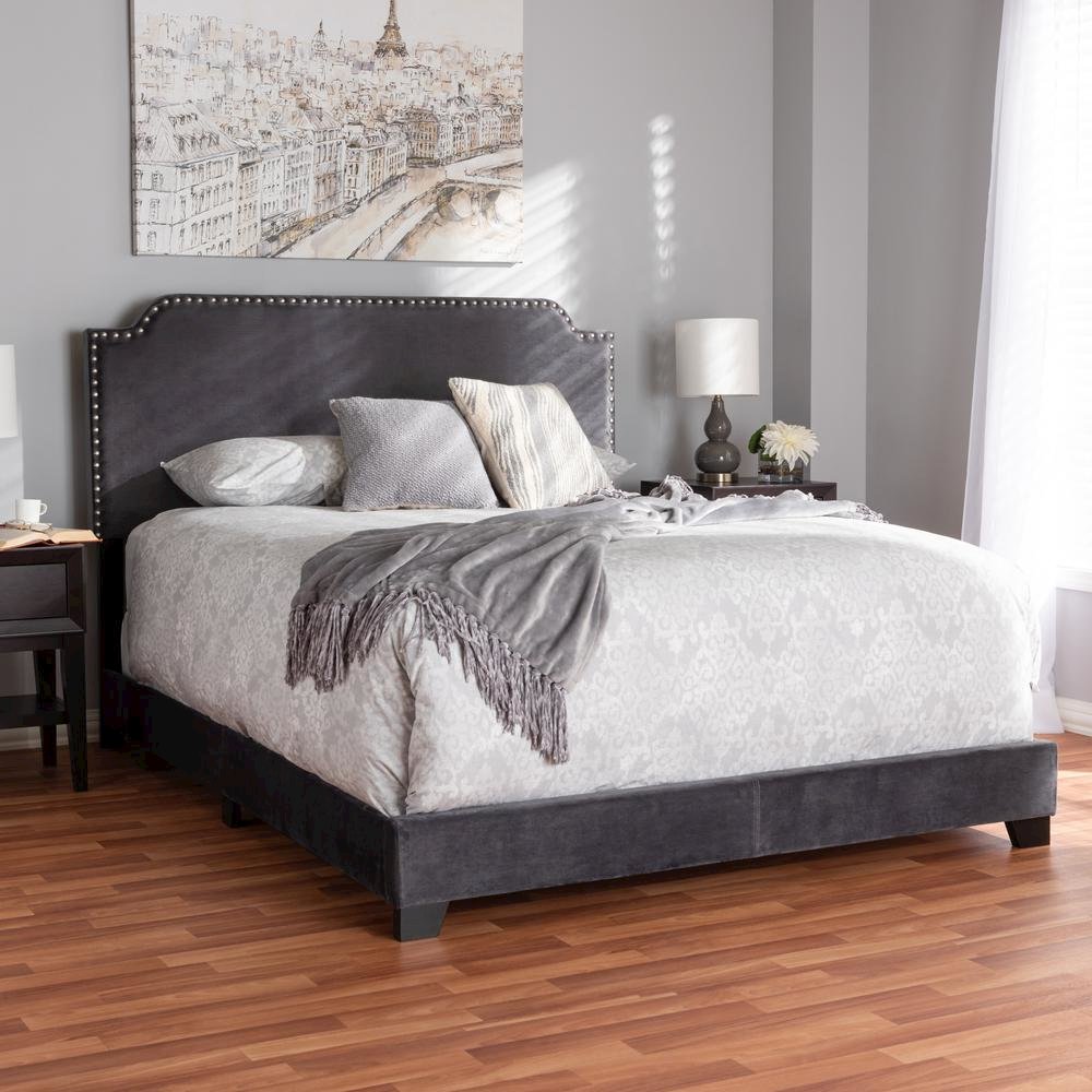 Baxton Studio Darcy Luxe and Glamour Dark Grey Velvet Upholstered King Size Bed. Picture 16