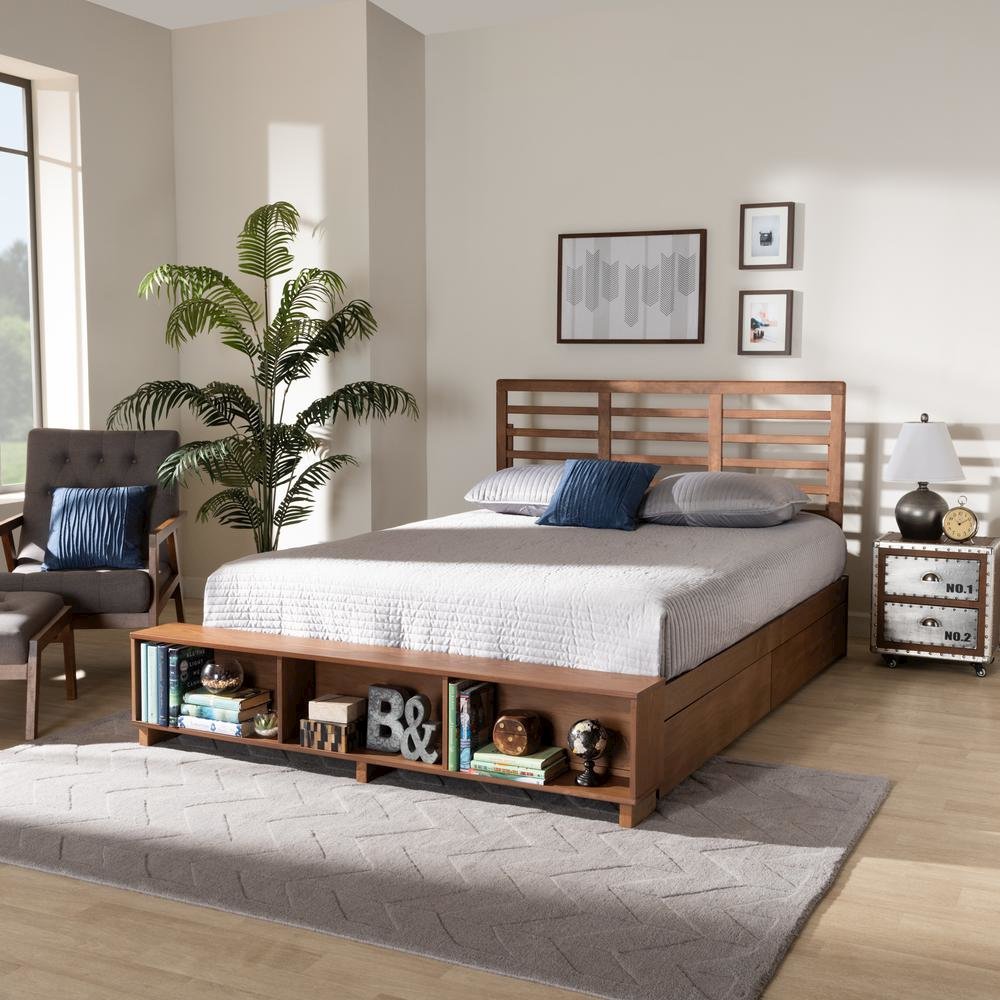 Walnut Brown Finished Wood 4-Drawer King Size Platform Storage Bed. Picture 23