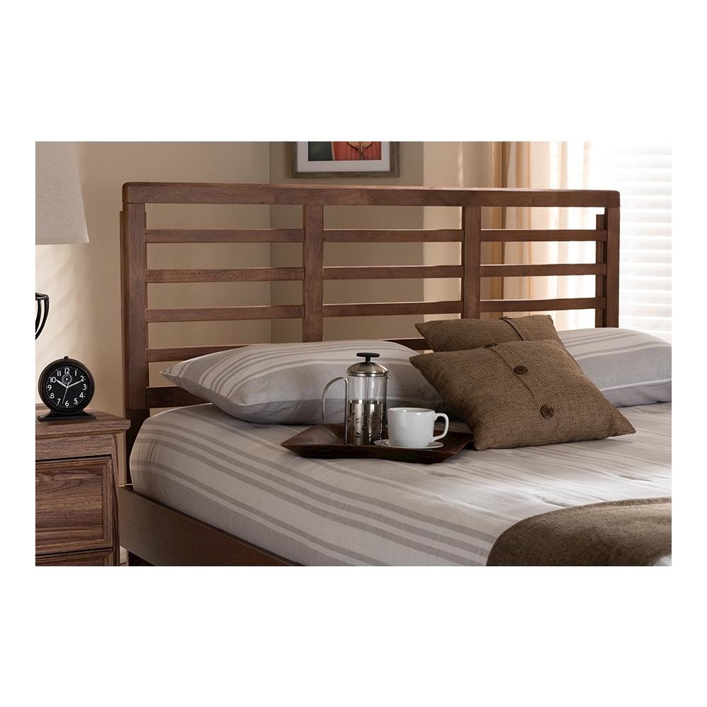 Walnut Brown Finished Wood Queen Size Open Slat Headboard. Picture 17