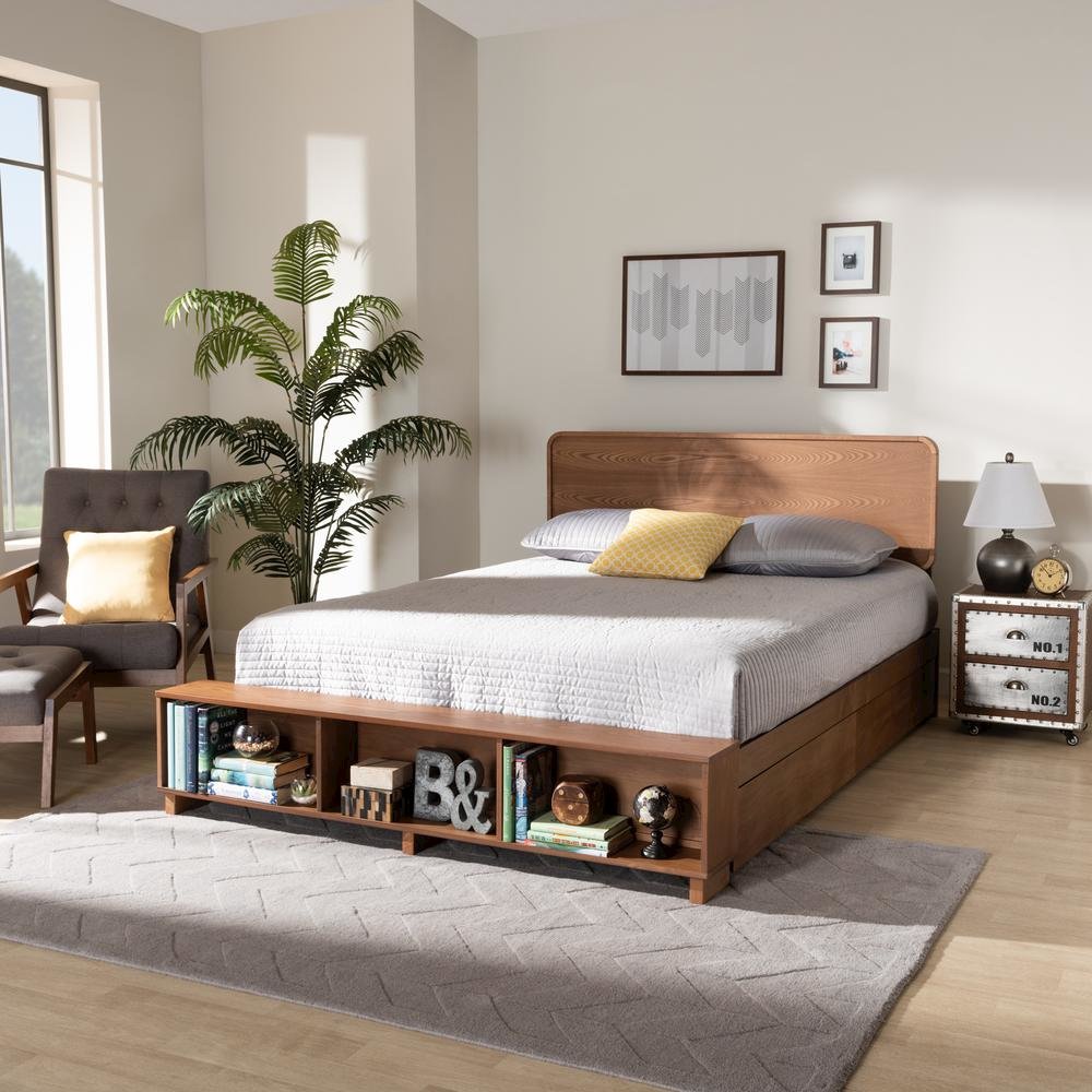 Walnut Brown Finished Wood 4-Drawer King Size Platform Storage Bed. Picture 23