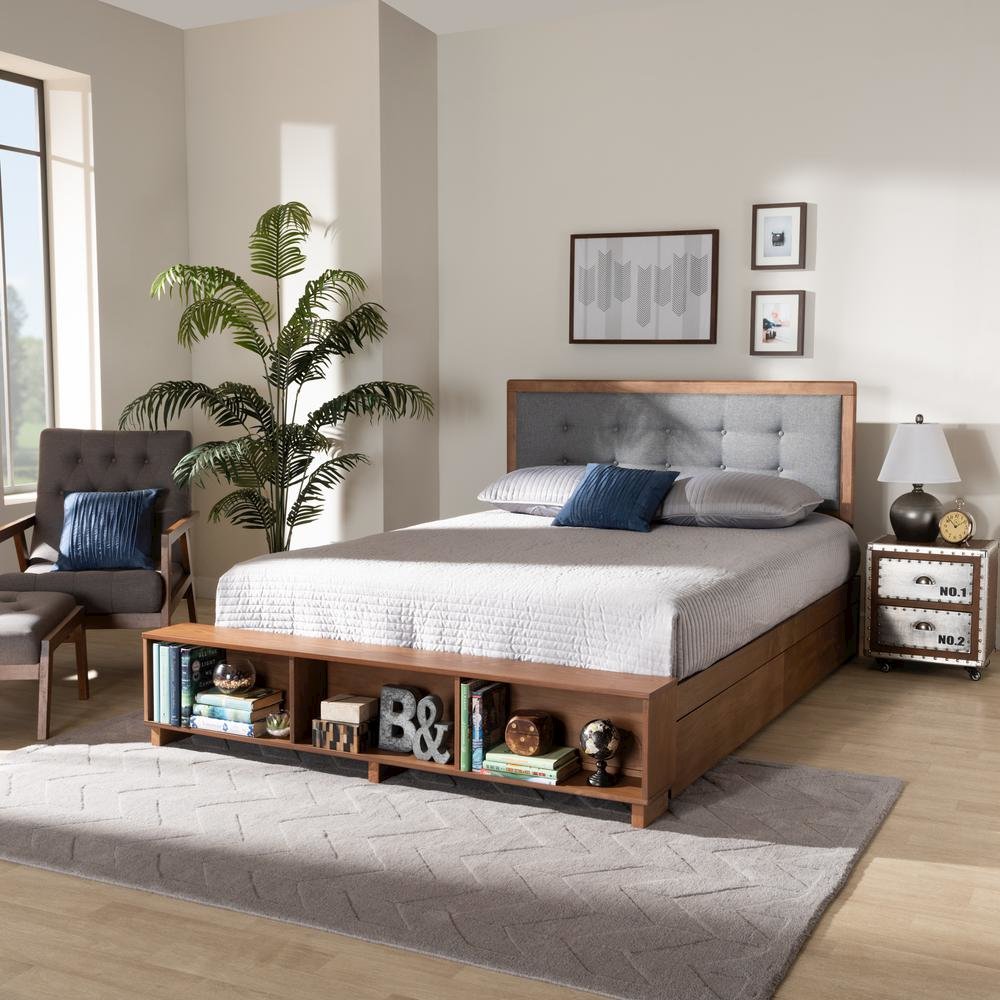 Walnut Brown Finished Wood 4-Drawer King Size Platform Storage Bed. Picture 23