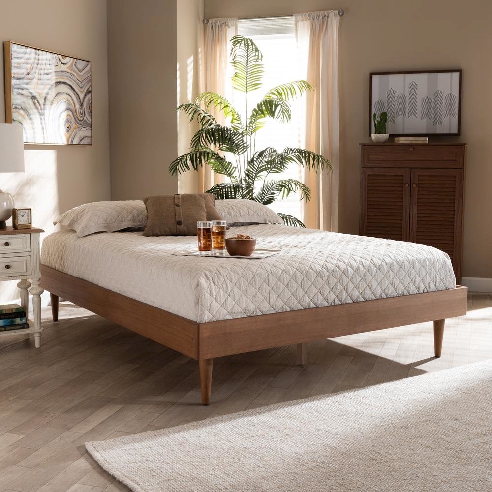 Rina Mid-Century Modern Ash Wanut Finished King Size Wood Bed Frame. Picture 14