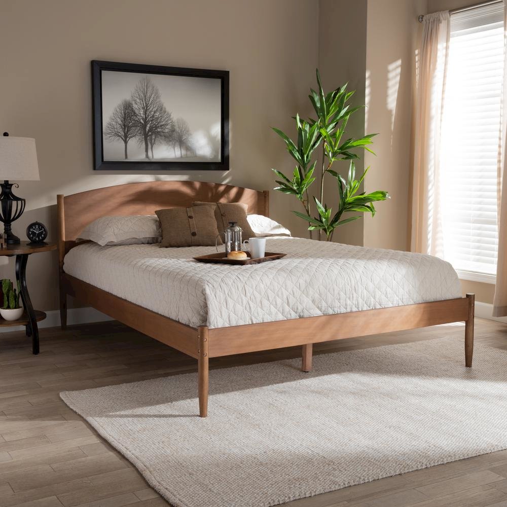 Leanora Mid-Century Modern Ash Wanut Finished King Size Wood Platform Bed. Picture 16
