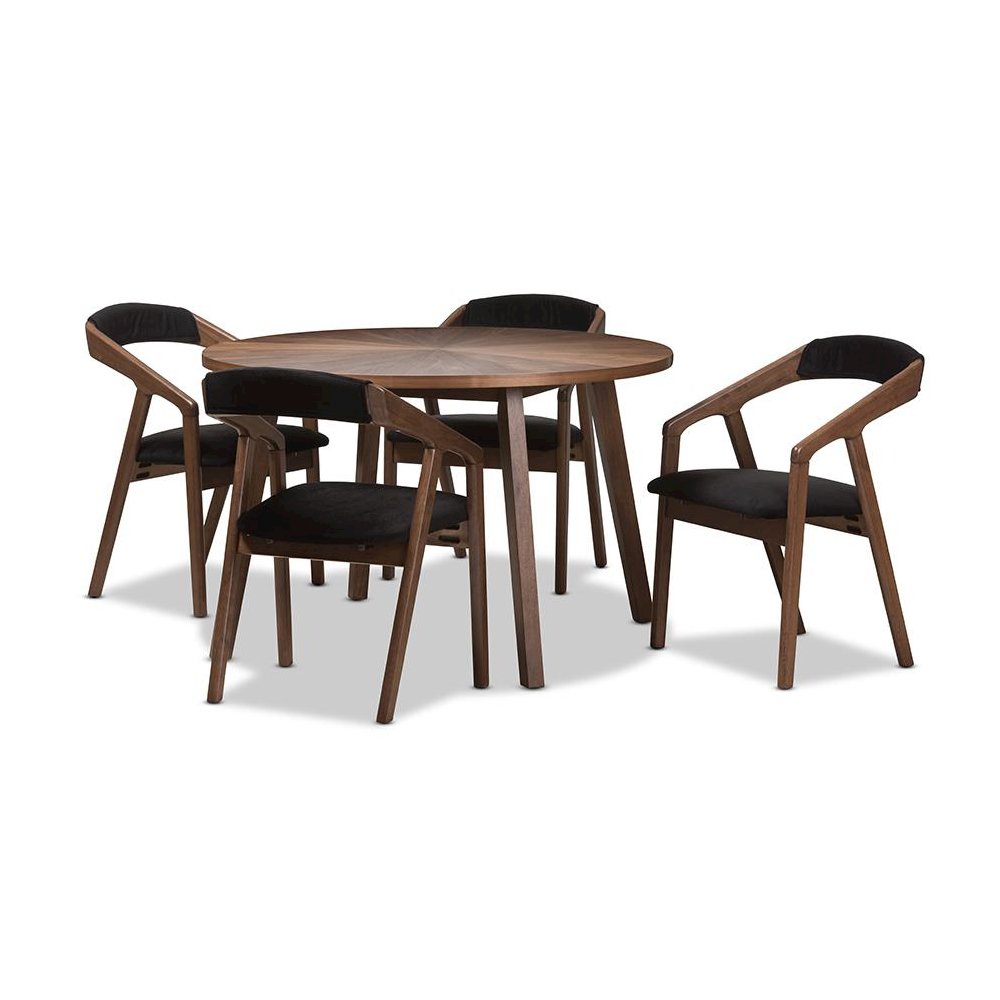 Black Fabric and Walnut Medium Brown Wood Finishing Dining Set. Picture 1