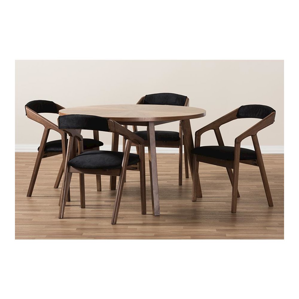 Black Fabric and Walnut Medium Brown Wood Finishing Dining Set. Picture 6