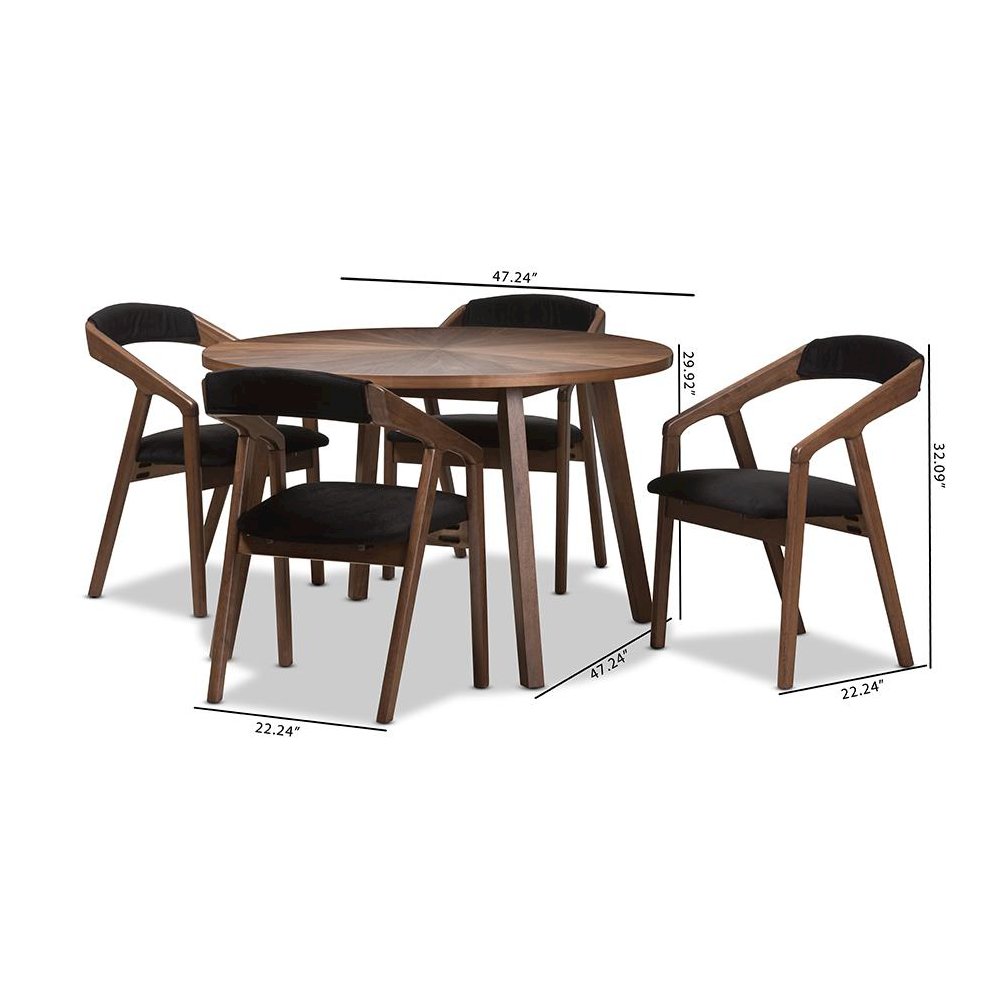 Black Fabric and Walnut Medium Brown Wood Finishing Dining Set. Picture 7