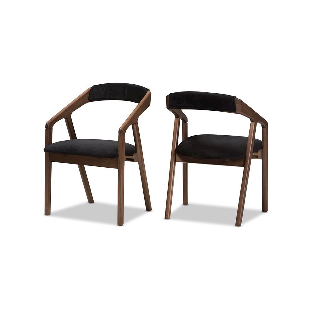Black Velvet and Walnut Medium Brown Wood Finishing Dining Chair (Set of 2). Picture 1