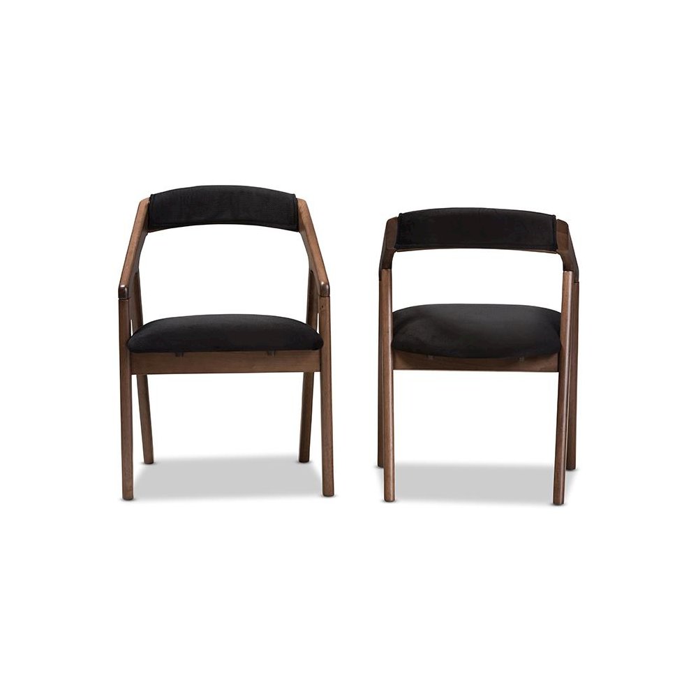 Black Velvet and Walnut Medium Brown Wood Finishing Dining Chair (Set of 2). Picture 2