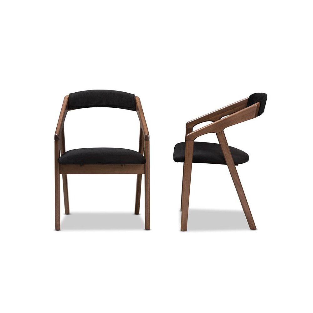 Black Velvet and Walnut Medium Brown Wood Finishing Dining Chair (Set of 2). Picture 3