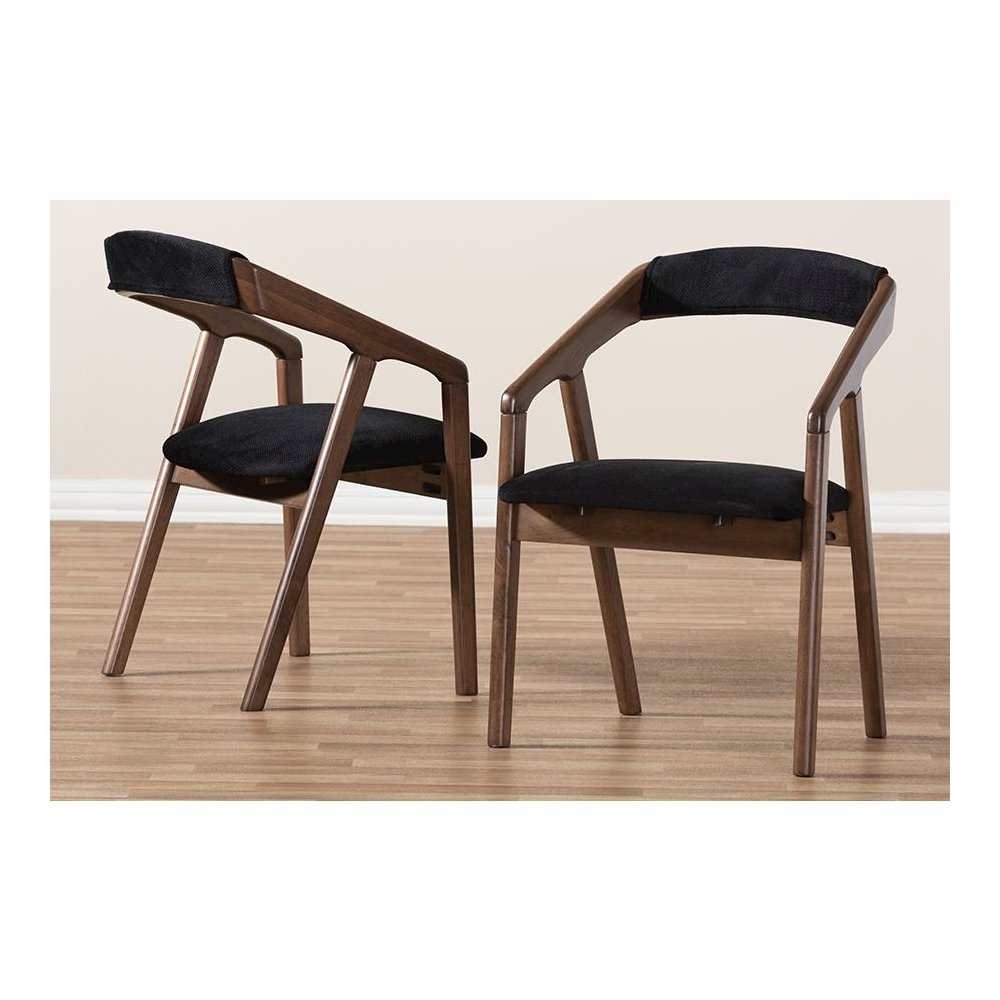 Black Velvet and Walnut Medium Brown Wood Finishing Dining Chair (Set of 2). Picture 6