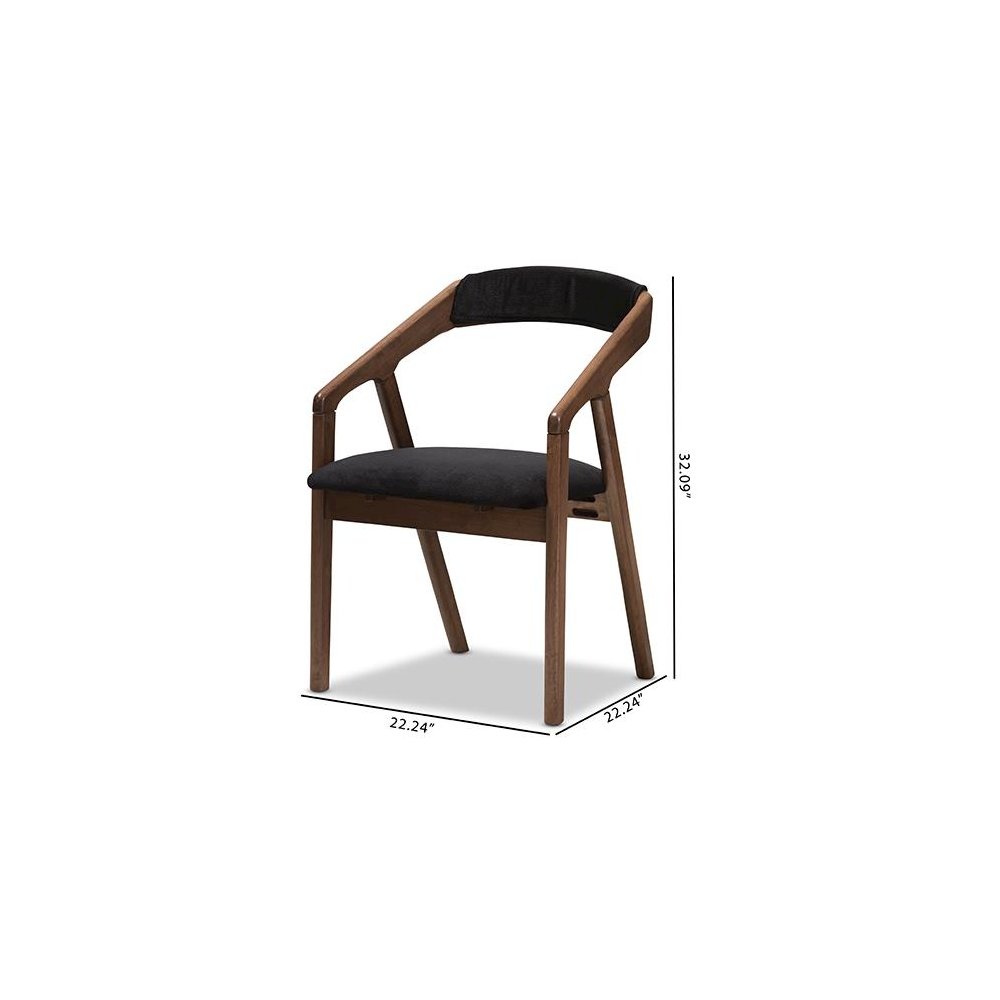 Black Velvet and Walnut Medium Brown Wood Finishing Dining Chair (Set of 2). Picture 7