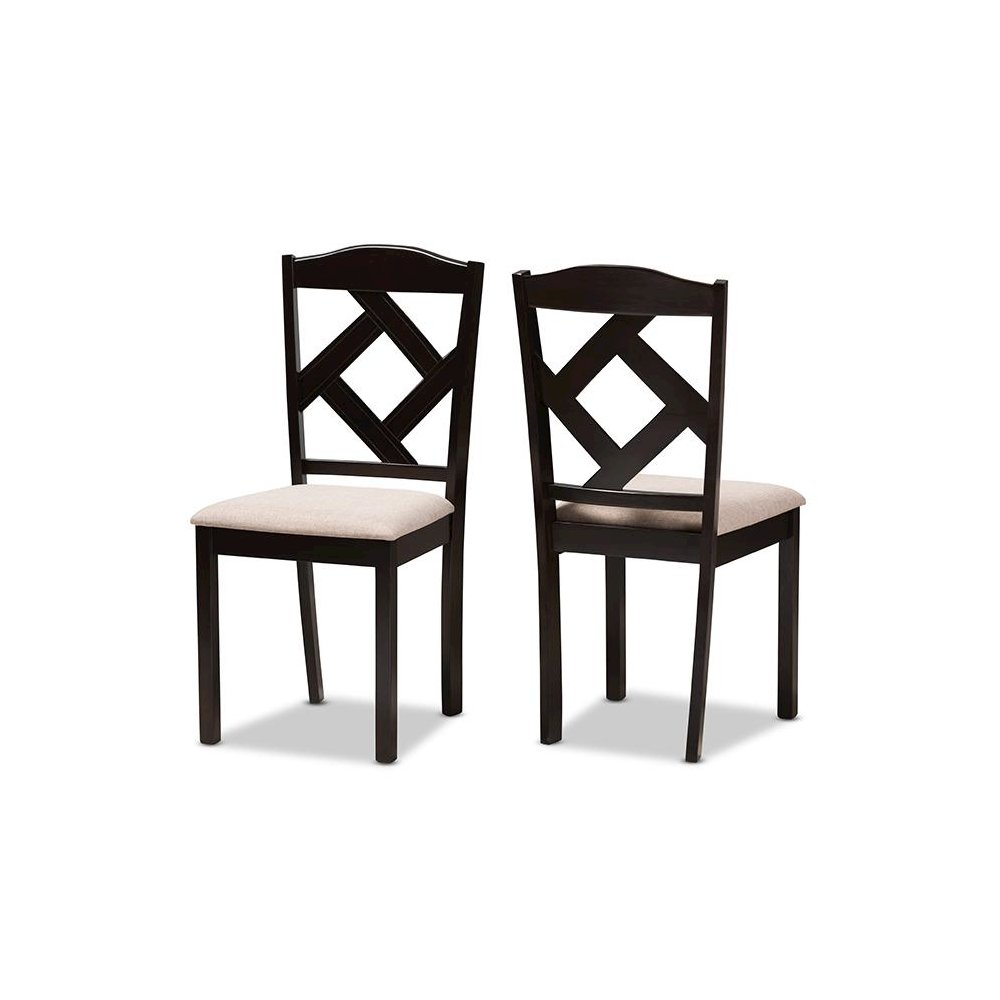 Beige Fabric Upholstered and Dark Brown Finished Dining Chair (Set of 2). Picture 1