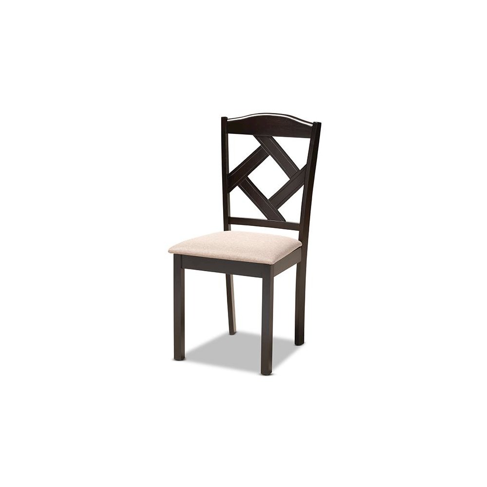 Carlin Sand Fabric Upholstered and Dark Brown Finished Wood 5-Piece Dining Set. Picture 2